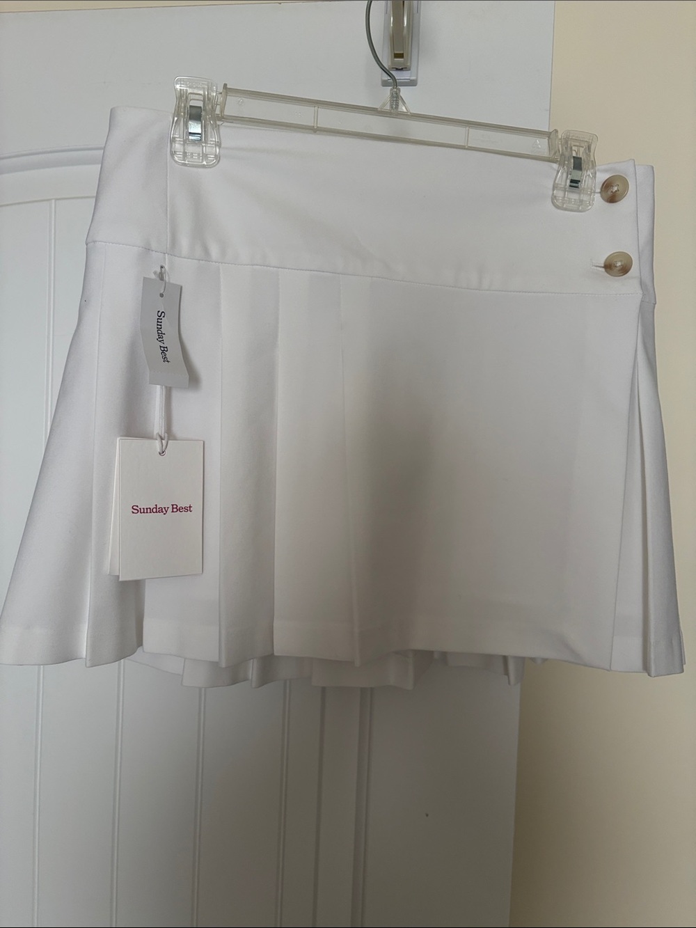Sunday Best White Pleated Tennis Skirt with Side Button Detail